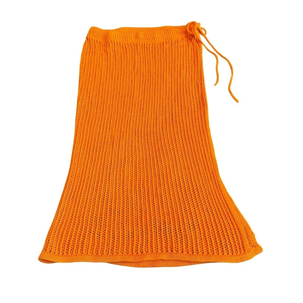 A New Day Orange Crocheted Woven Skirt Swim Coverup Sheer High Slit Size XS